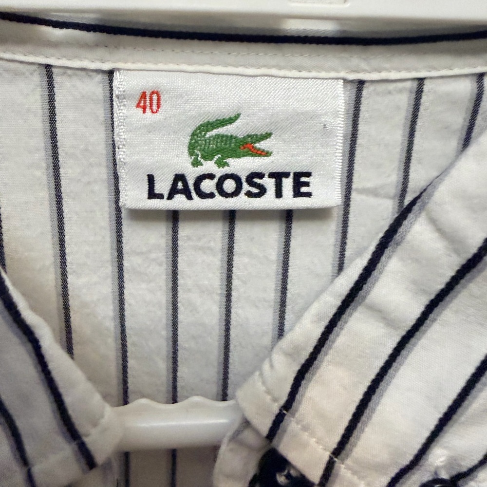 LACOSTE White w/ Black Striped Fitted Button Down Shirt - Picture 2 of 8